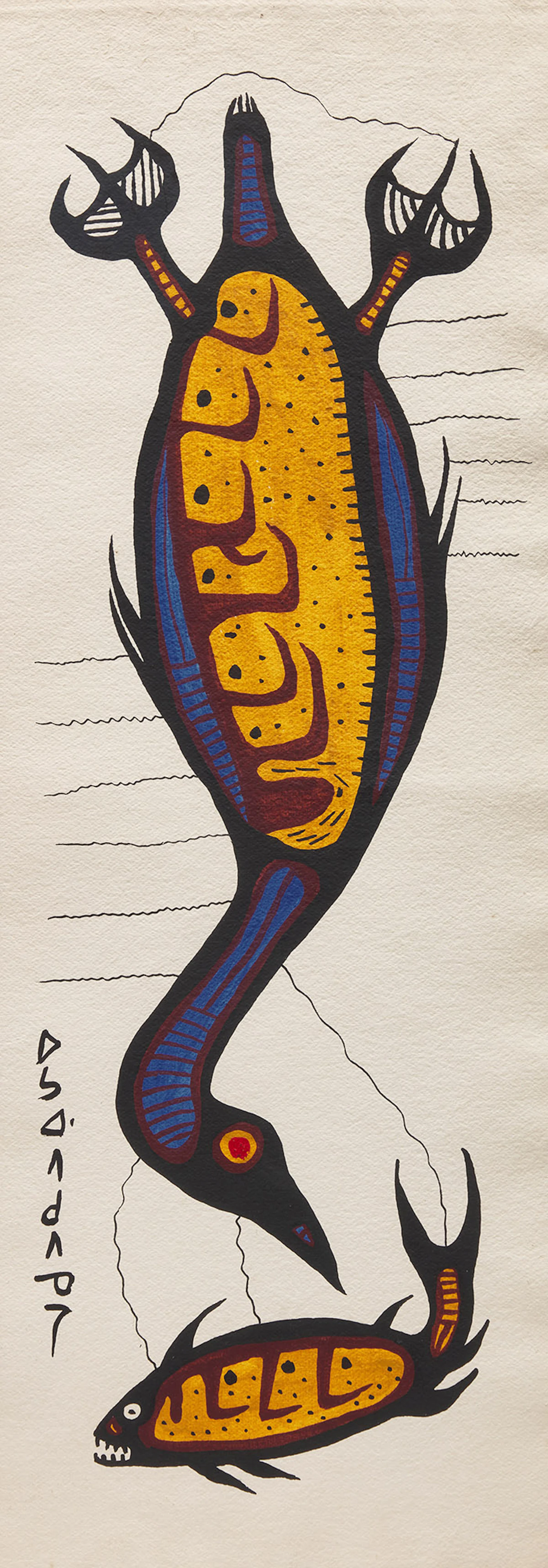 Norval Morrisseau, Fish and Loon, acrylic on paper