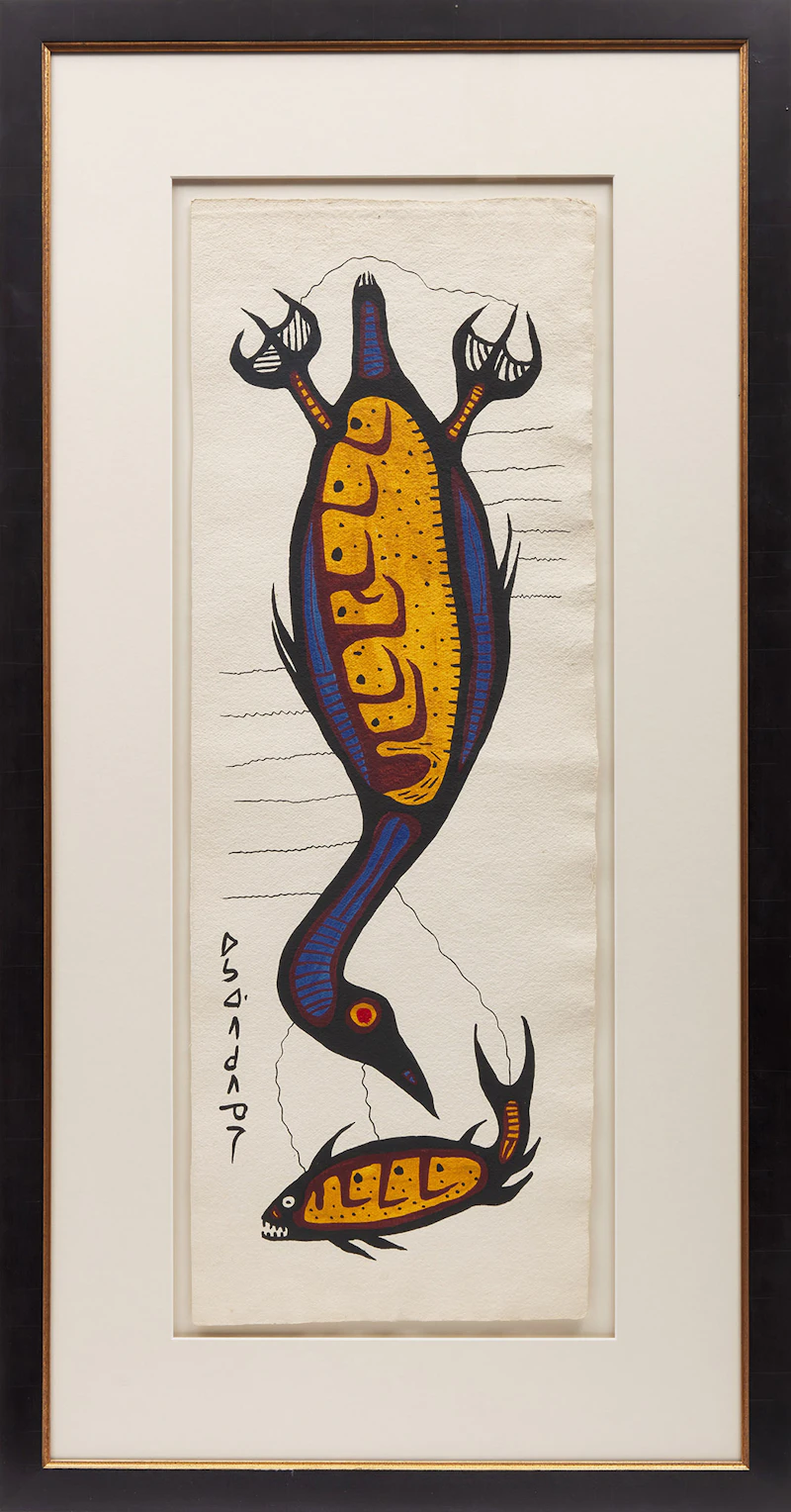 Norval Morrisseau, Fish and Loon, acrylic on paper - view 2