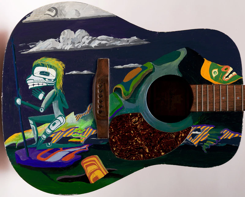 Lawrence Paul Yuxweluptun, Painted Guitar, hand-painted in oil on guitar, 1989 - view 2
