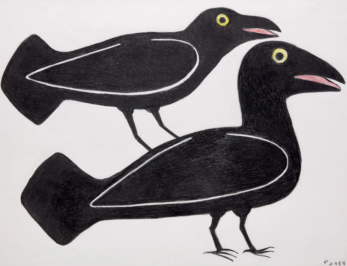 Kenojuak Ashevak, Untitled (Two Birds), coloured pencil