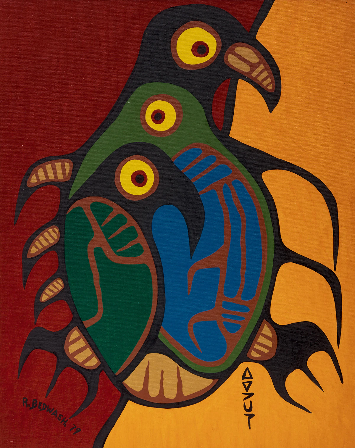 Richard Bedwash, Untitled (Bird Family), oil on canvas board, 1979