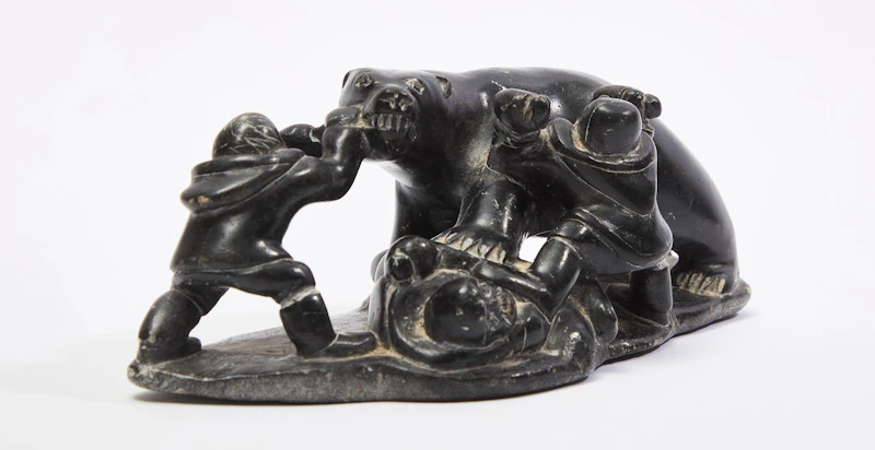 Dania Koma, Three Inuit Hunting a Polar Bear, stone, 1979 - view 2