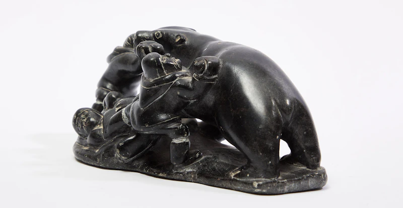 Dania Koma, Three Inuit Hunting a Polar Bear, stone, 1979 - view 3