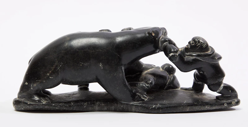 Dania Koma, Three Inuit Hunting a Polar Bear, stone, 1979 - view 4