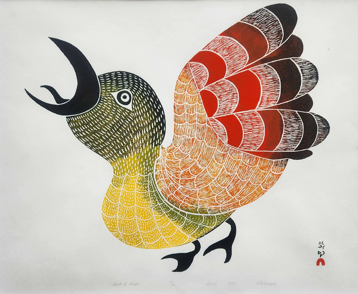 Pitaloosie Saila, Bird of Sargo, stonecut, 1972