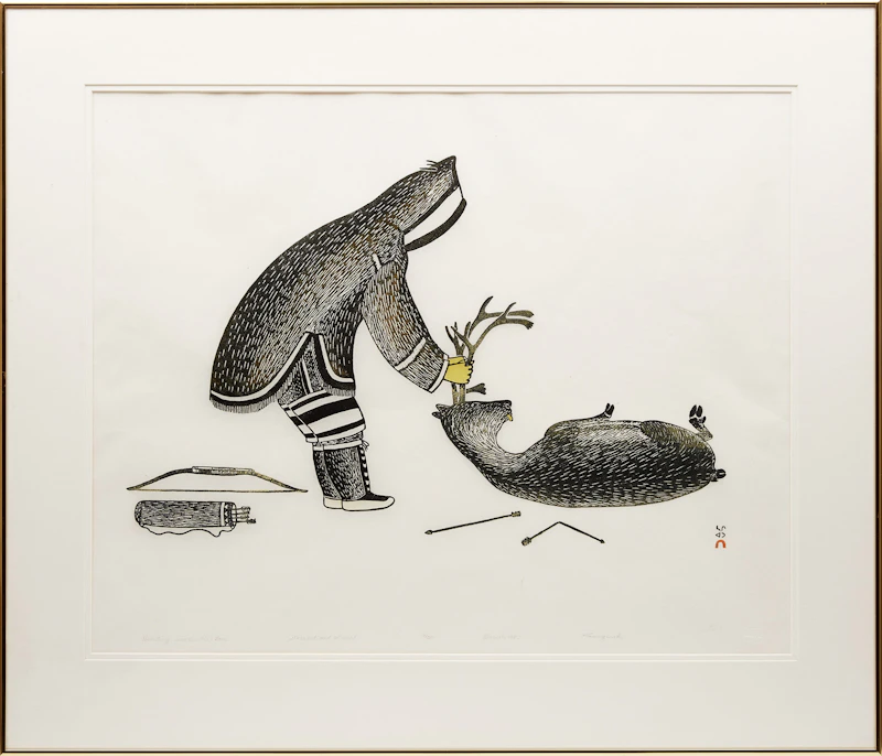 Kananginak Pootoogook, Hunting with the Bow, stonecut and stencil, 1980 - view 2