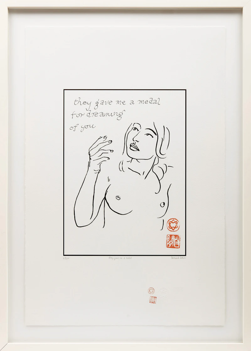 Leonard Cohen, Her Hand in Sand #1; They Gave Me a Medal; Asleep at Last, three serigraphs and an autographed exhibition catalogue - view 5