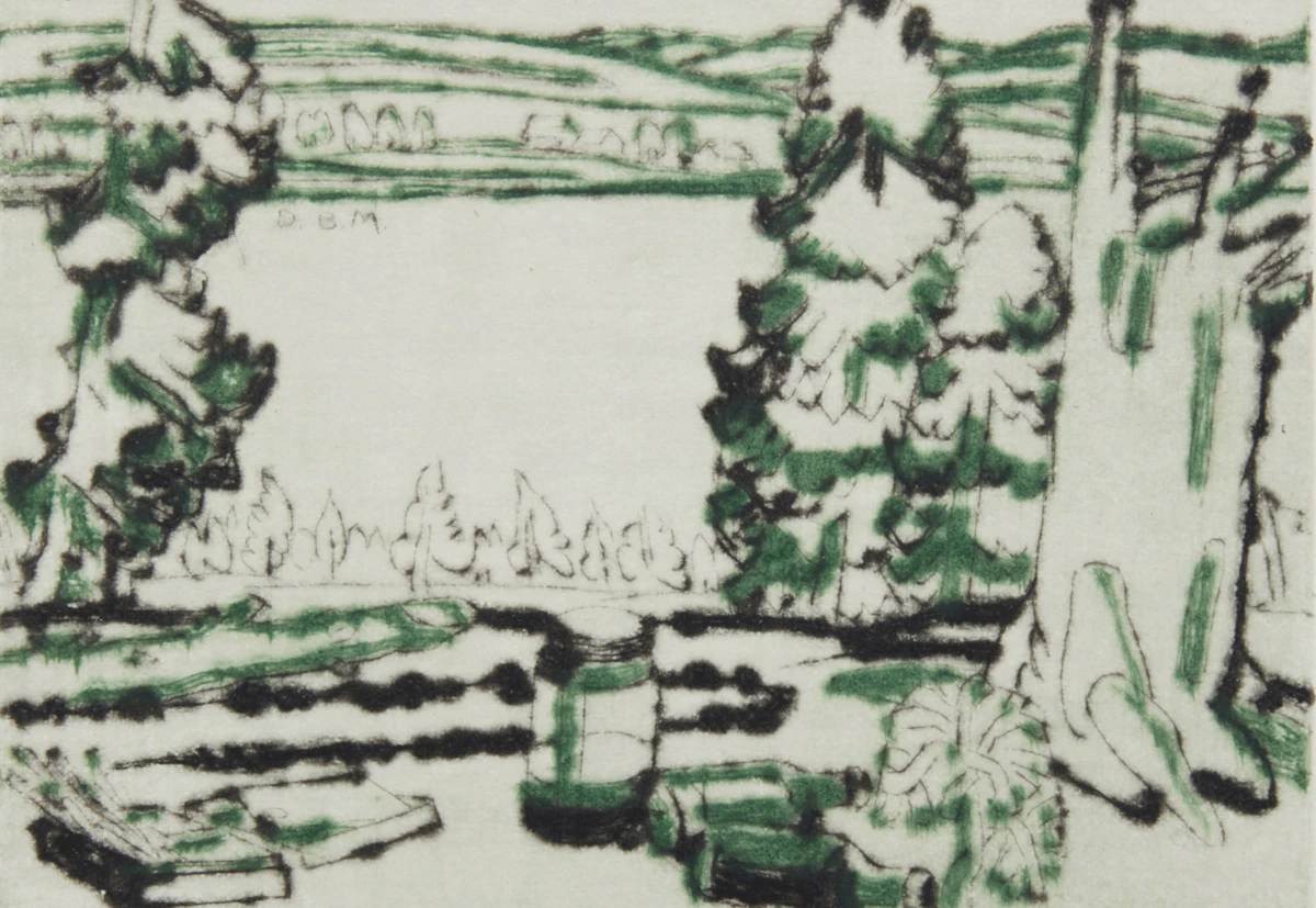 David Brown Milne, Painting Place (Hilltop) , drypoint etching, 1931