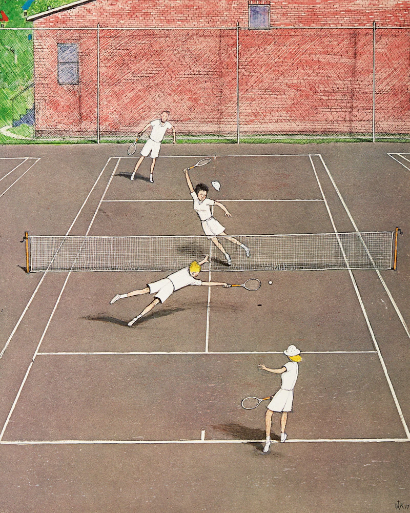 William Kurelek, Tennis, colour lithograph