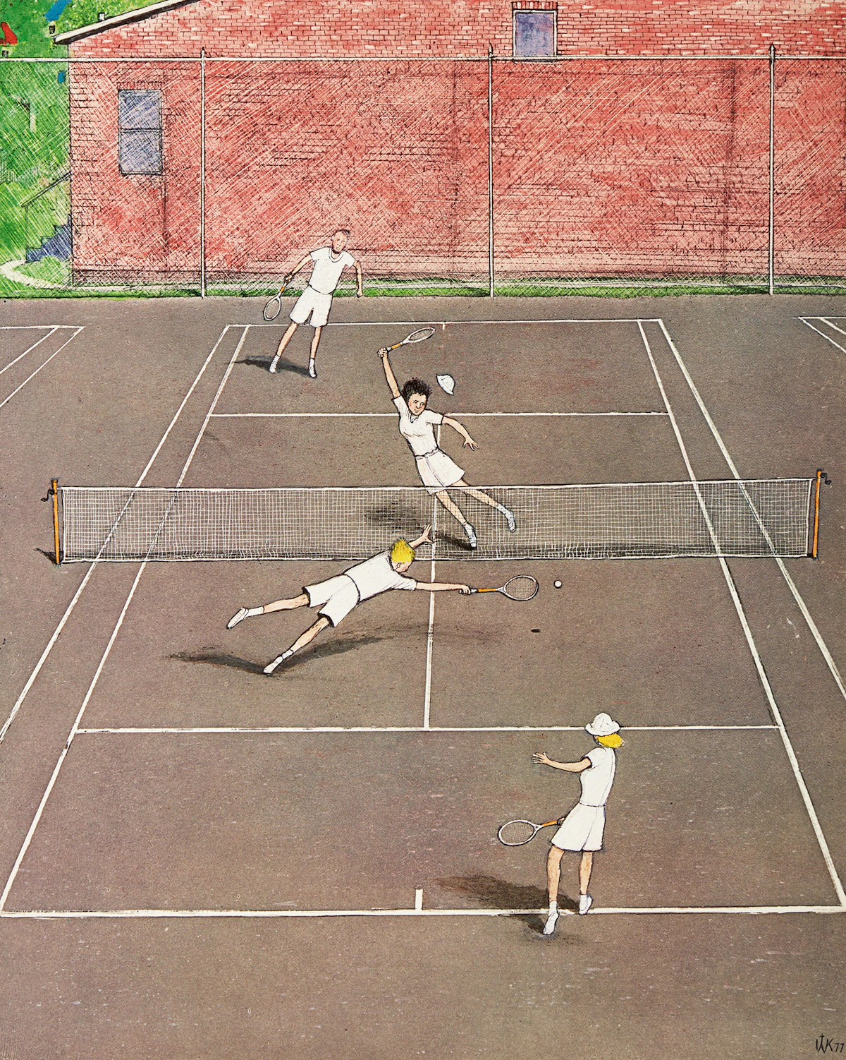 William Kurelek, Tennis, colour lithograph