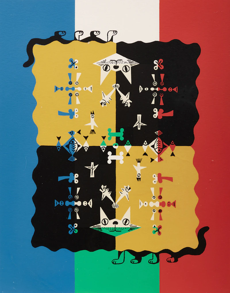 Alfred Pellan, Chats et poissons, silkscreen