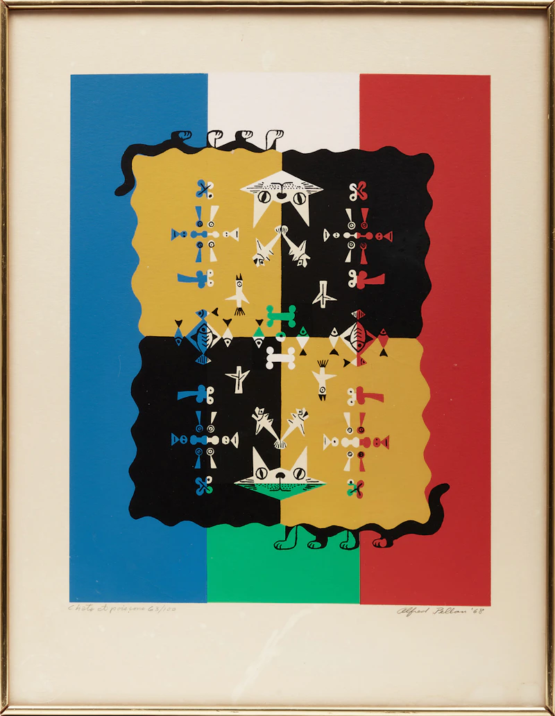 Alfred Pellan, Chats et poissons, silkscreen, 1968 - view 2