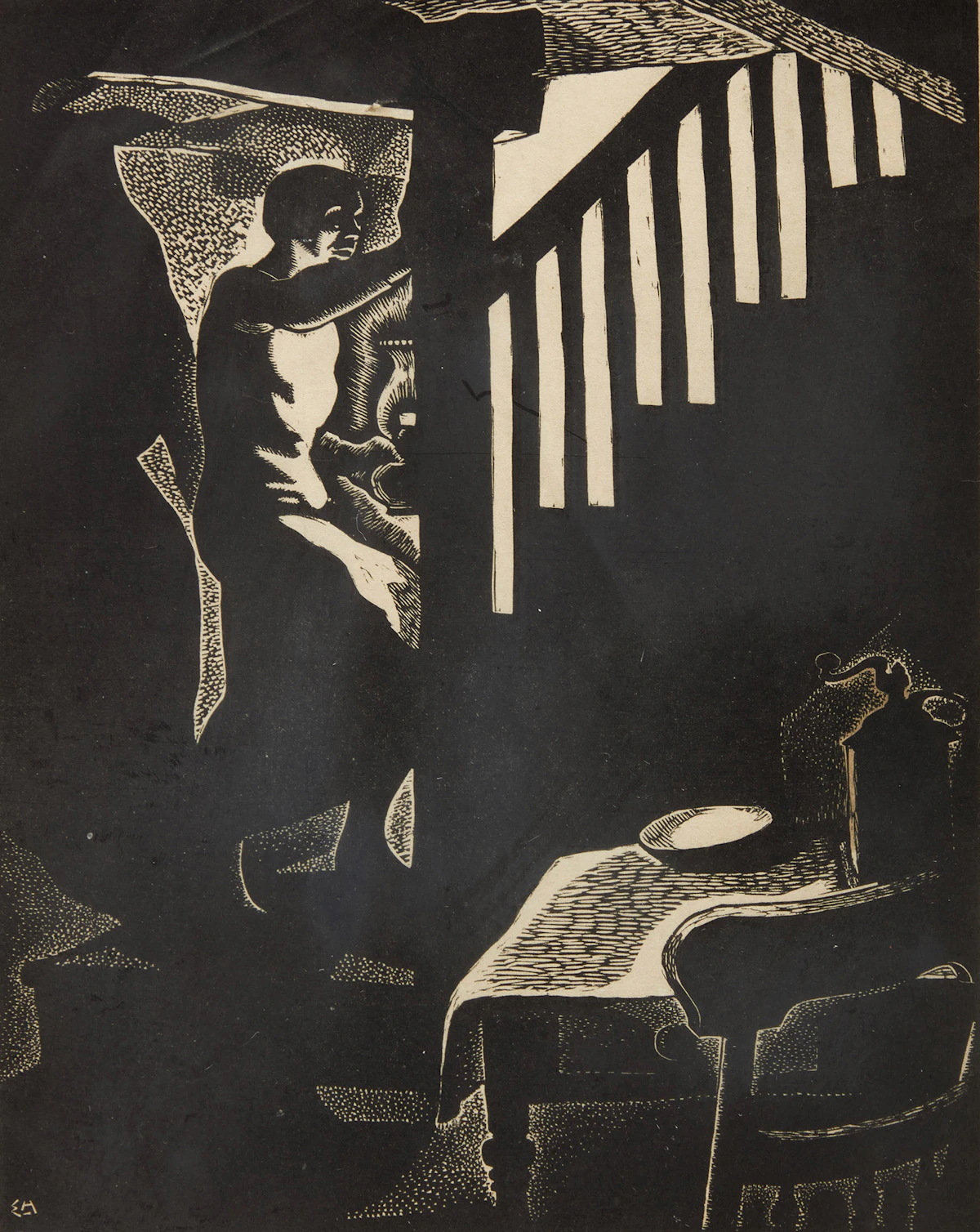 Edwin Headley Holgate, The Stairway, 1930, woodcut print