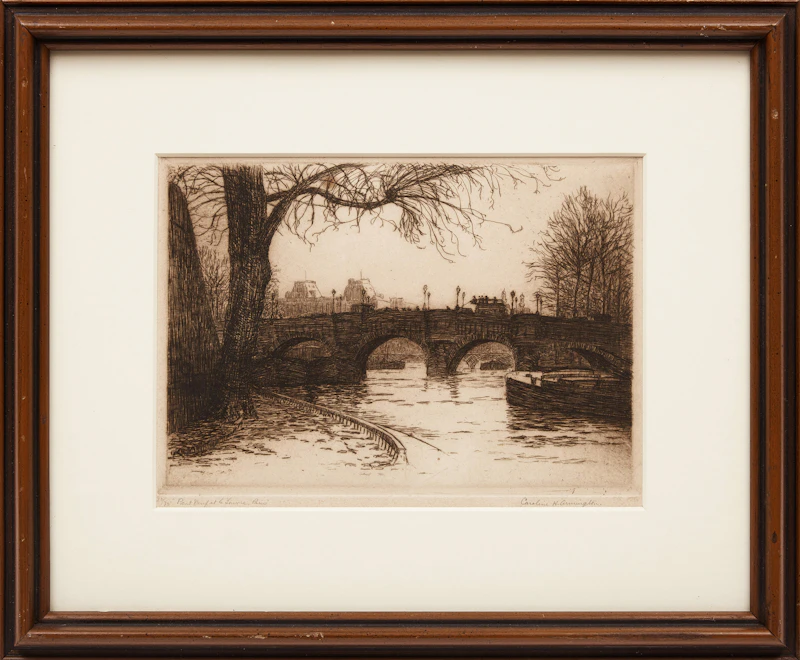 Caroline Helena Armington, Pont Neuf et le Louvre, Paris, etching - view 2