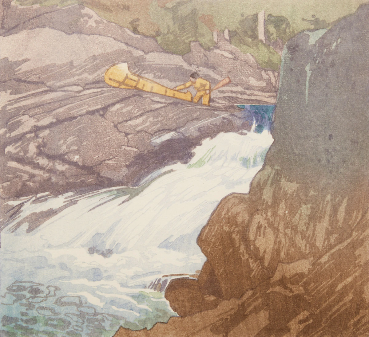 Walter Joseph Phillips, Rushing River, woodcut in colours