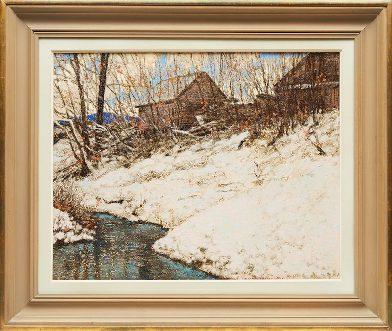 Frank Hans Johnston, April Snow, oil on board - view 2
