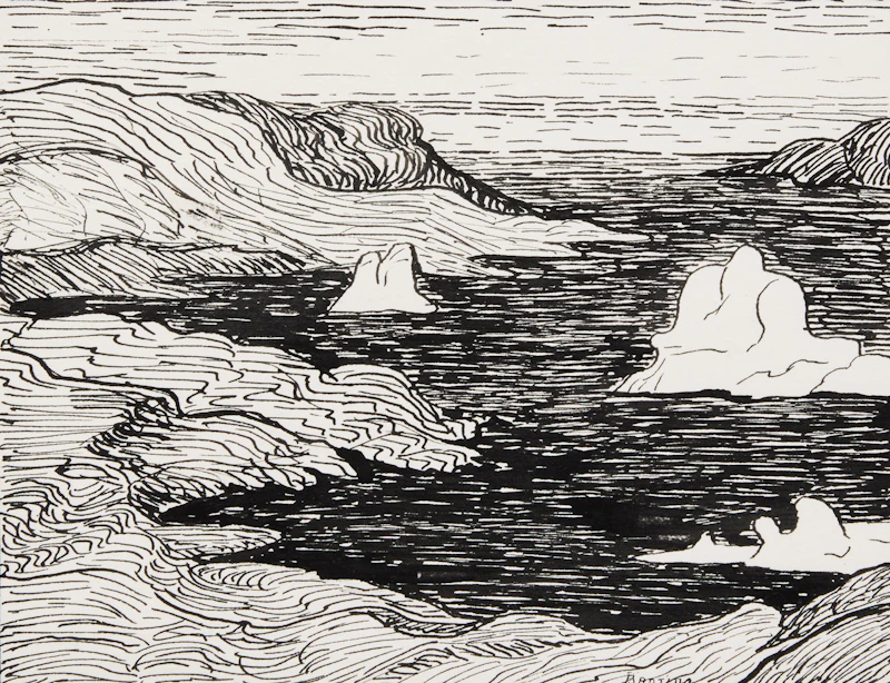 Sir Frederick Grant Banting, Dundas Harbour, ink drawing, circa 1927 - view 1