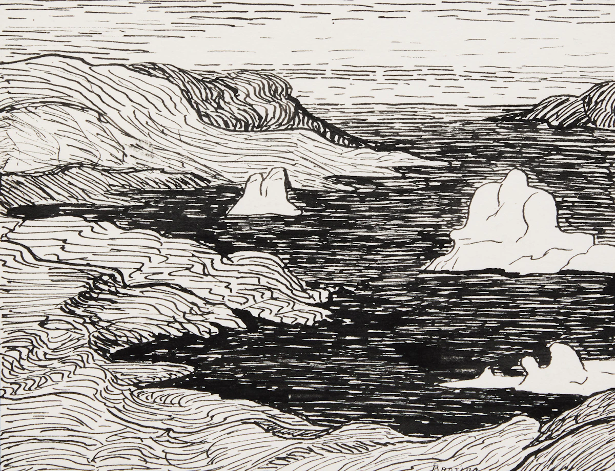 Sir Frederick Grant Banting, Dundas Harbour, ink drawing, circa 1927