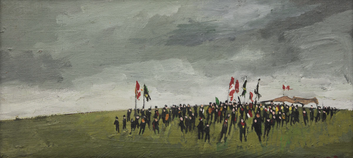 Molly Lamb Bobak, Scouts at Woolastook 2, oil on board