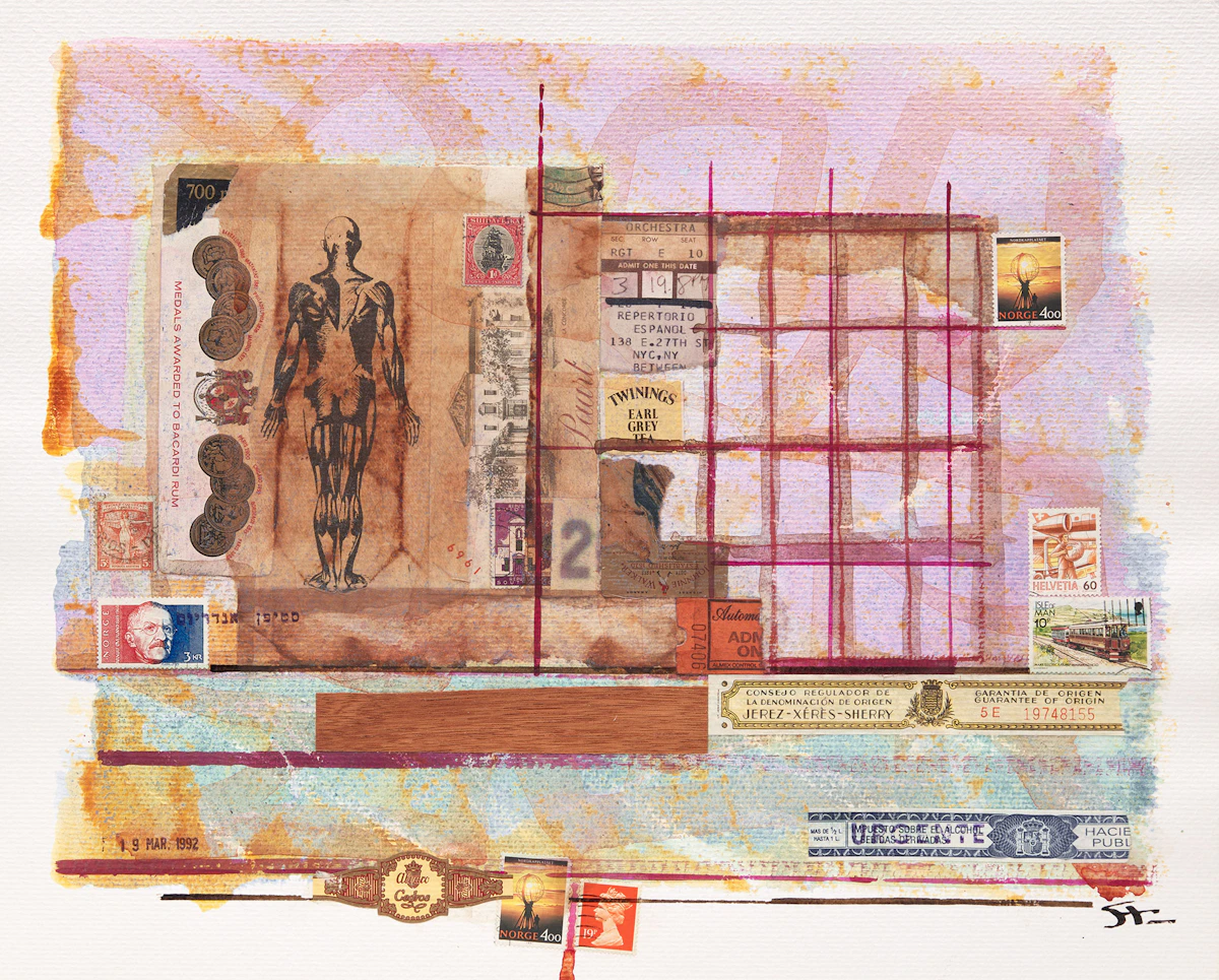 Stephen Andrews, Stamp Mosaic/Structure, mixed media on paper, 1992