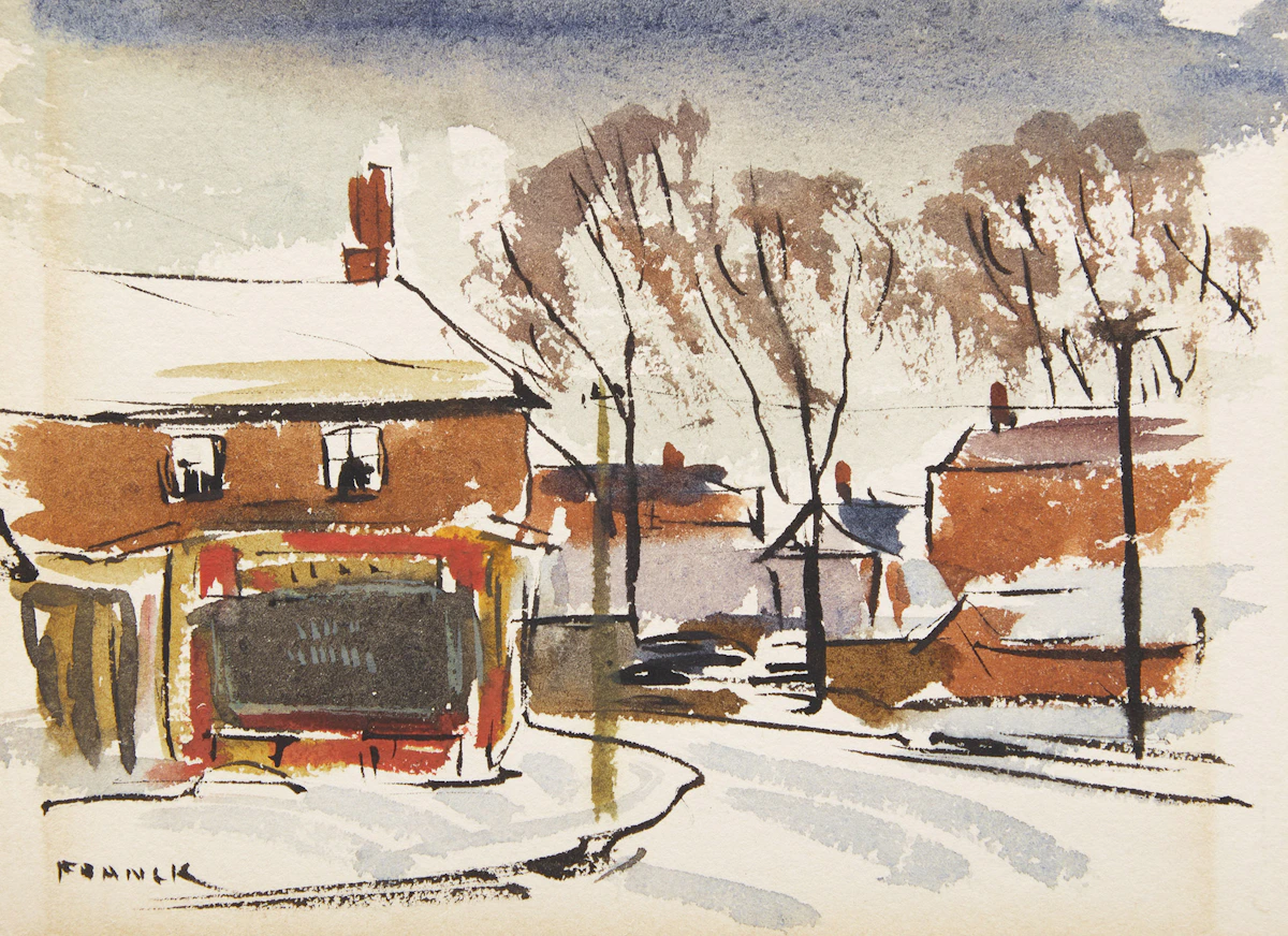 Albert Jacques Franck, Street Views, two watercolours