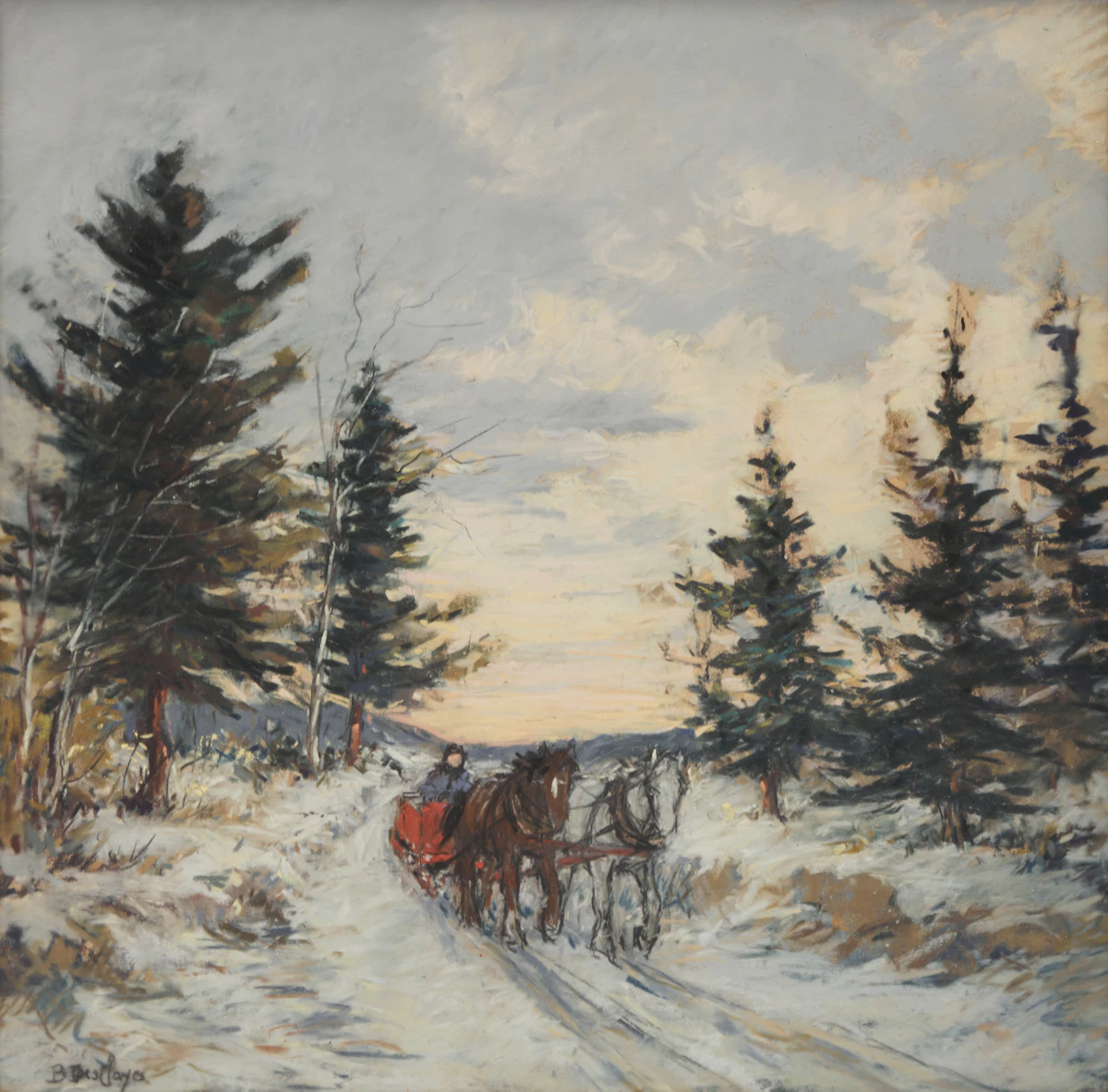 Berthe Des Clayes, Winter Sunset, pastel