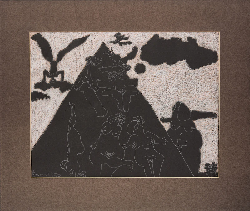 Harold Barling Town, Vale Variations #64, white conté and oil pastel on black Strathmore paper, 1972 - view 2