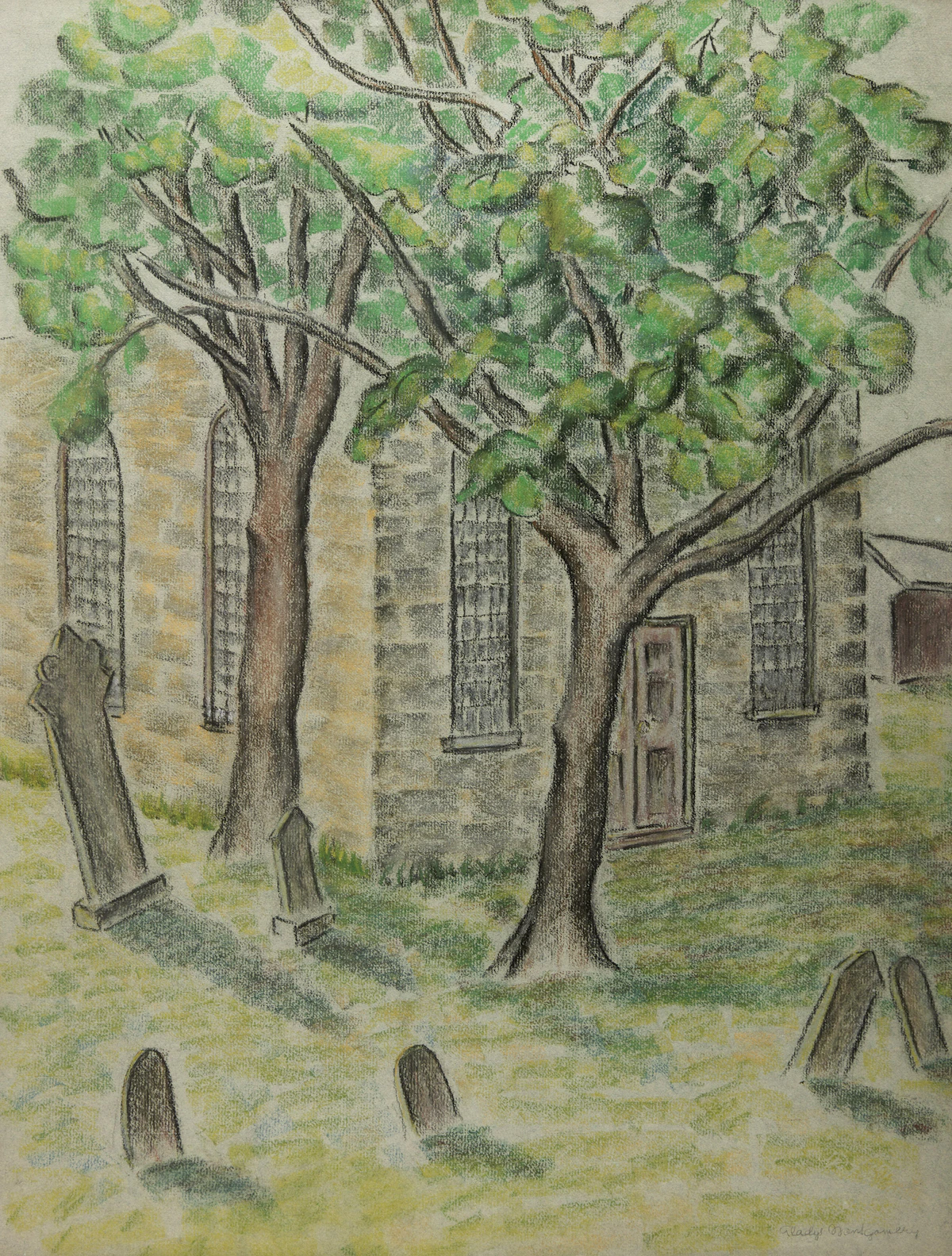 Gladys Montgomery, Untitled (Church Yard), pastel