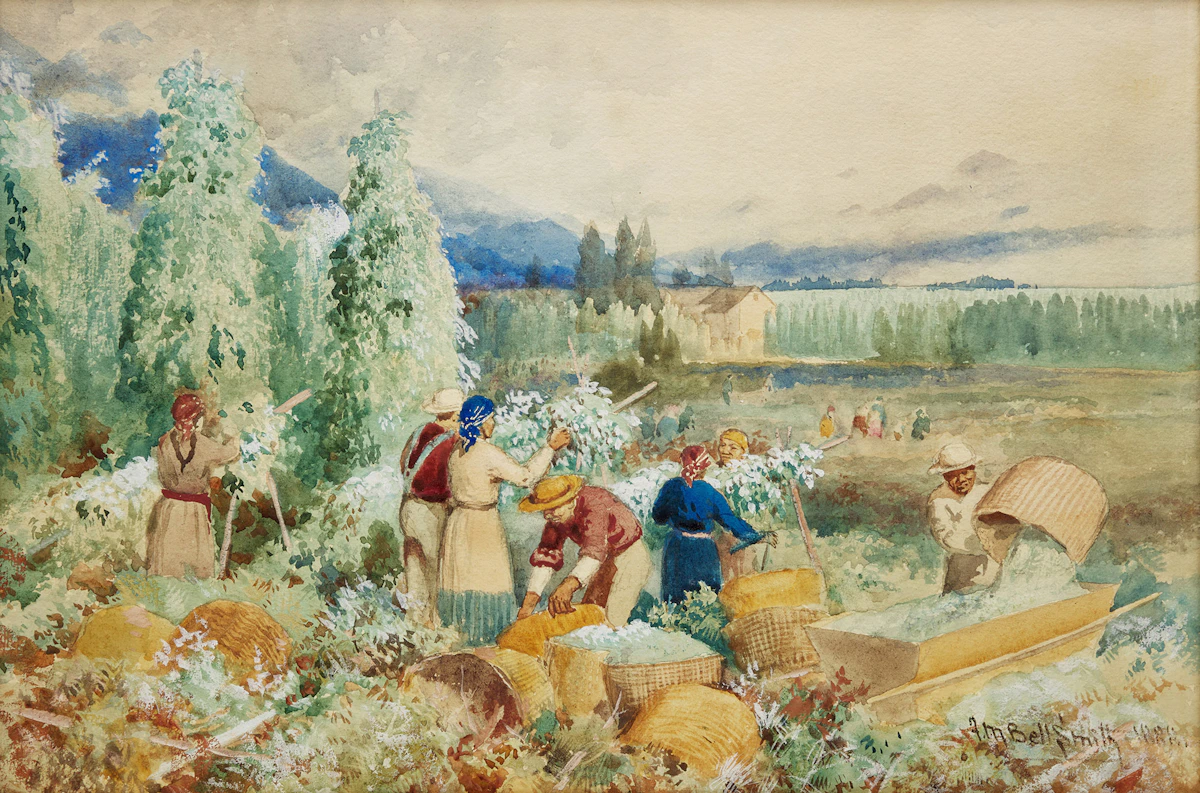 Frederic Marlett Bell-Smith, Harvesting Hops, British Columbia, watercolour, 1888