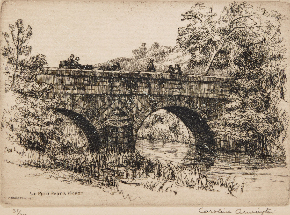 Caroline Helena Armington, Le Petit Point à Moret; Le Vieux Puits: Musée de Cluny, Paris, two etchings, 1917