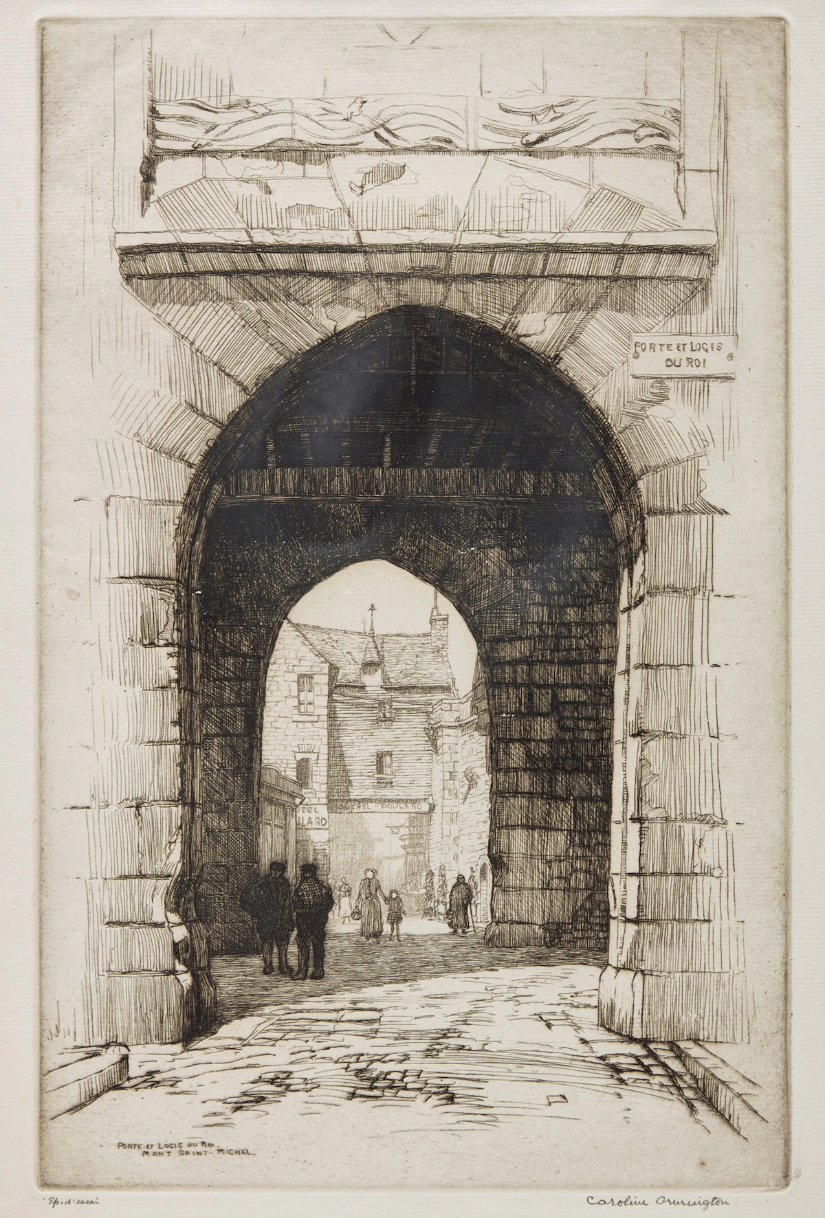 Caroline Helena Armington, Porte et Logis du Roi, Mont Saint-Michel; La Cathédrale d'Anvers, two etchings