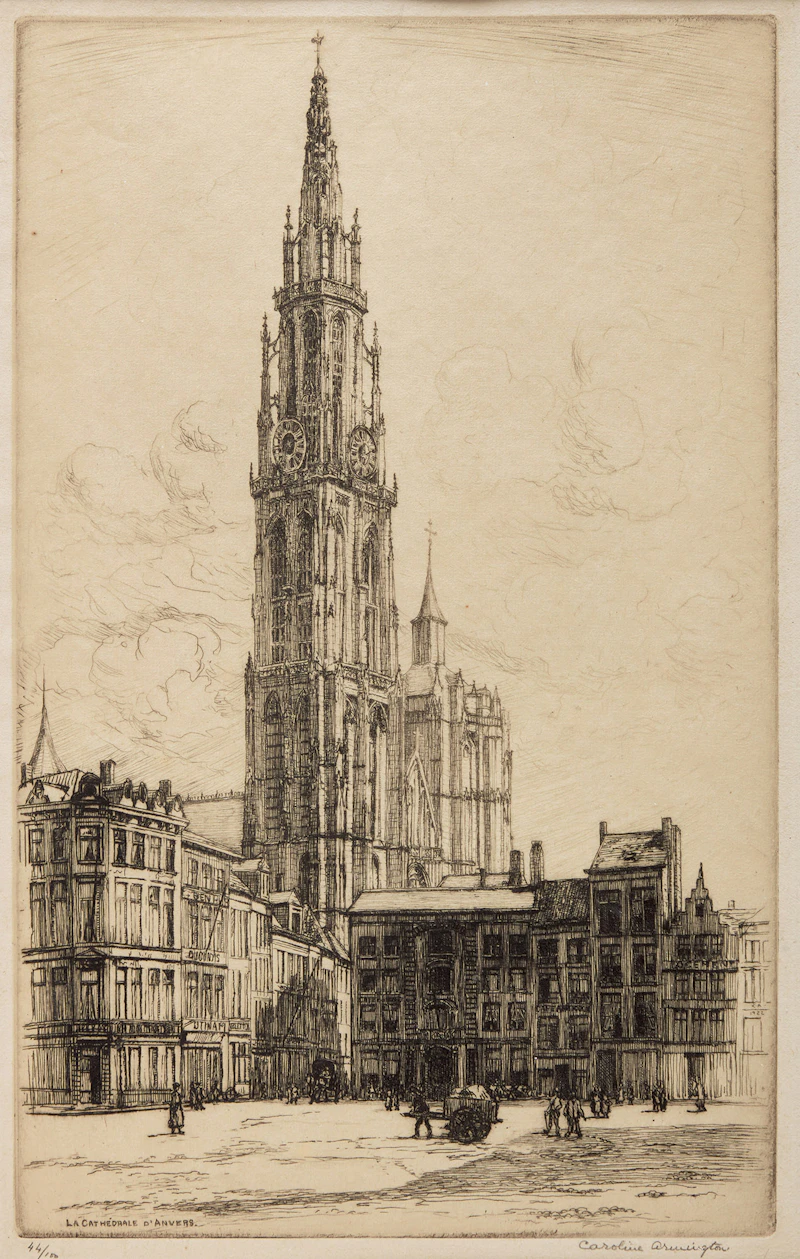 Caroline Helena Armington, Porte et Logis du Roi, Mont Saint-Michel; La Cathédrale d'Anvers, two etchings - view 4