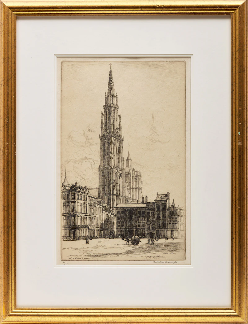 Caroline Helena Armington, Porte et Logis du Roi, Mont Saint-Michel; La Cathédrale d'Anvers, two etchings - view 5