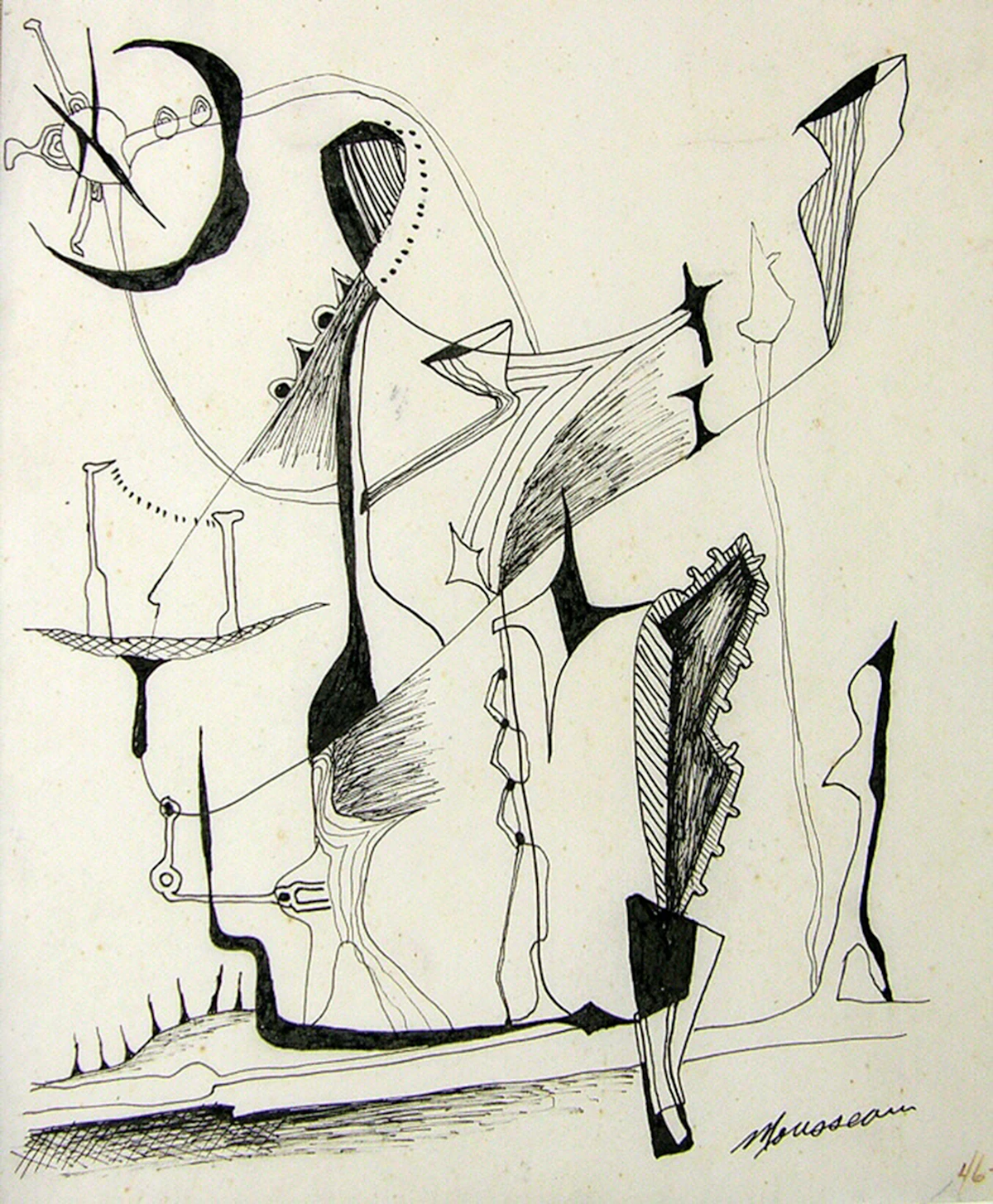 Jean-Paul Mousseau, Rêverie, ink on paper, circa 1946