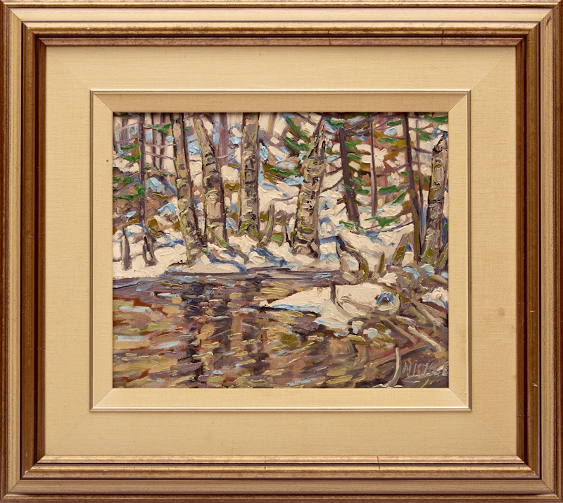 Lawrence Nickle, Outlet of Larson Lake, Armour, TWP, oil on board, 1995 - view 2