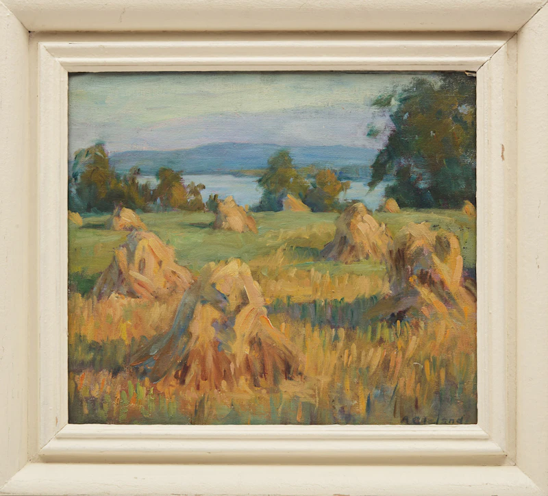Mary Alberta Cleland, Field with Hay, oil on board - view 2