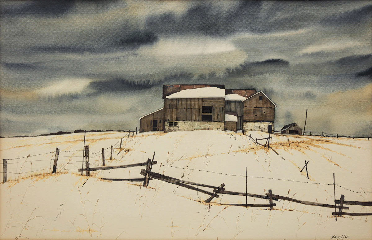 John Kasyn, Old Barn in Lindsay, watercolour, 1970