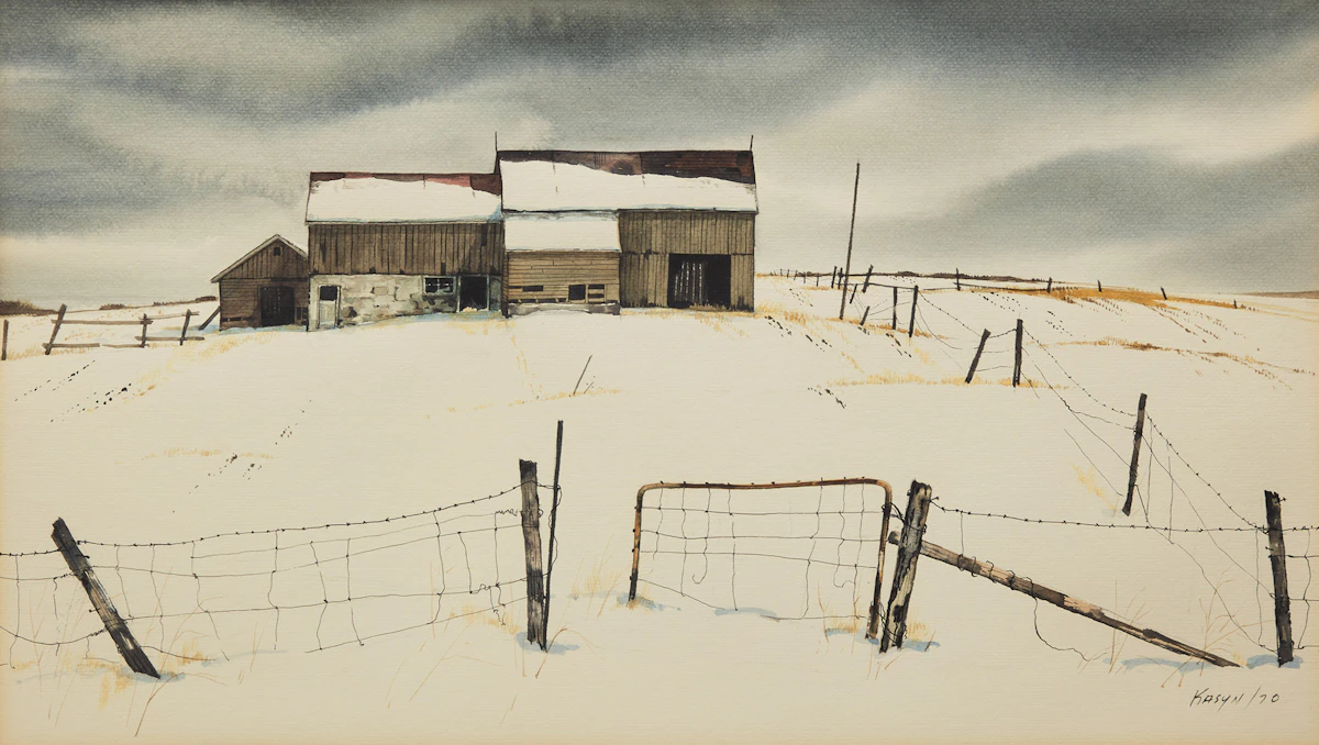 John Kasyn, Farm Near Lake Scugog, watercolour, 1970