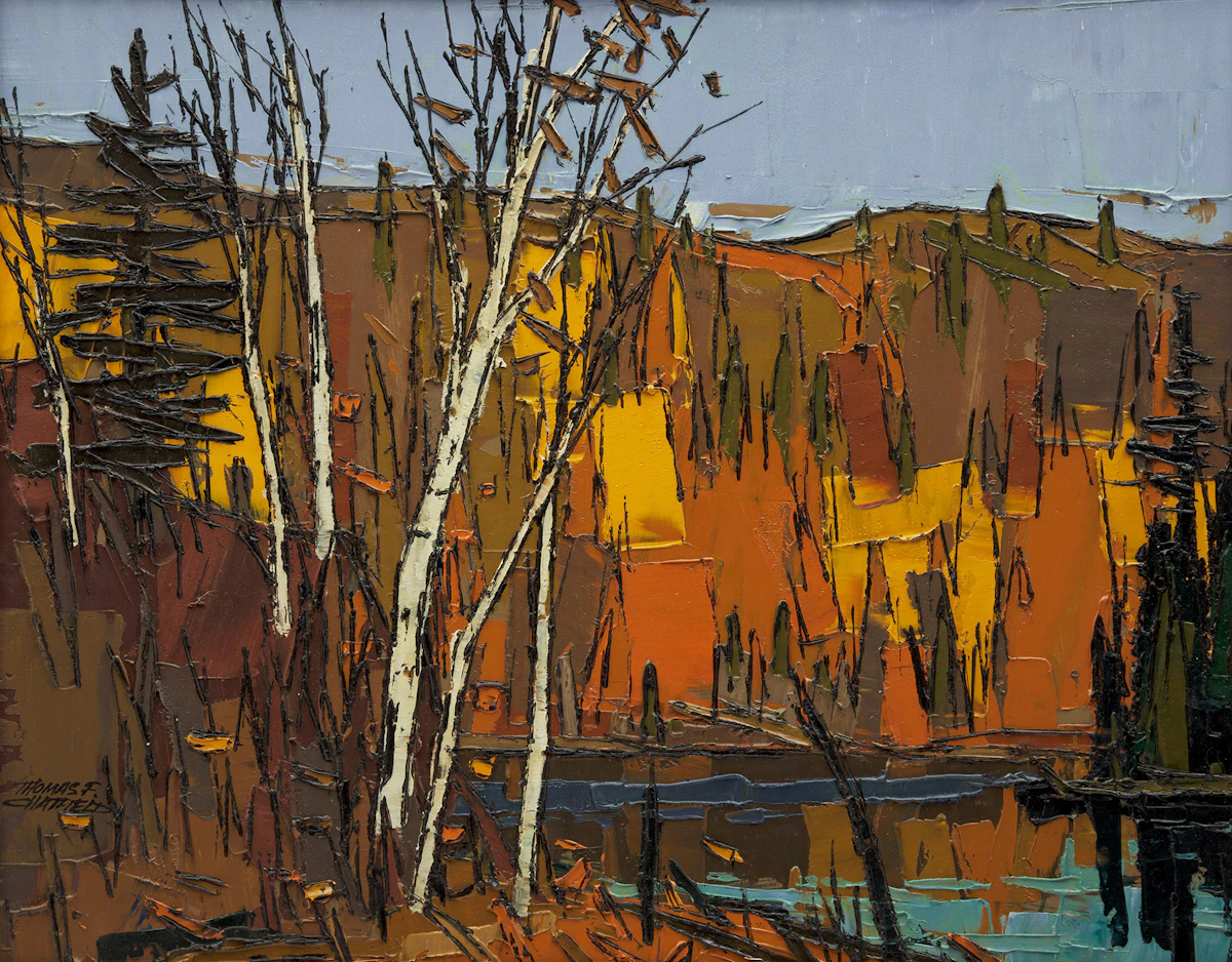 Thomas Frederick Haig Chatfield, Fall Birch, oil on board