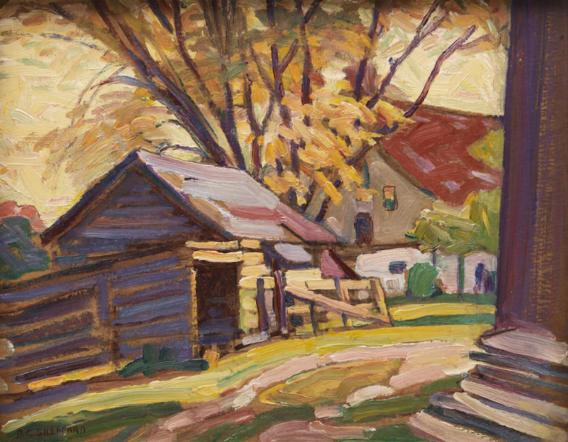Peter Clapham Sheppard, The Old Shed, oil on board
