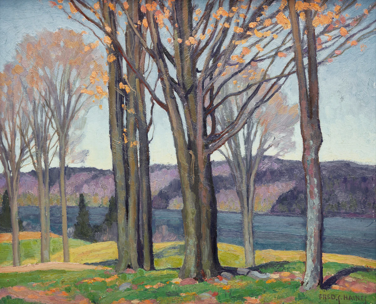 Frederick Stanley Haines, Elms on Mountain Lake, Haliburton, oil on board