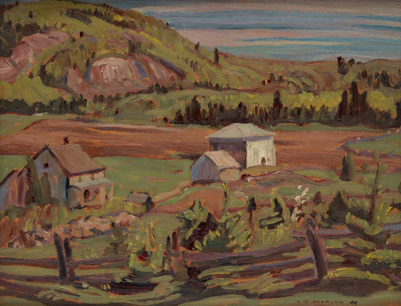 Alexander Young Jackson, Landscape with Farmhouse and Barn, double-sided oil on board