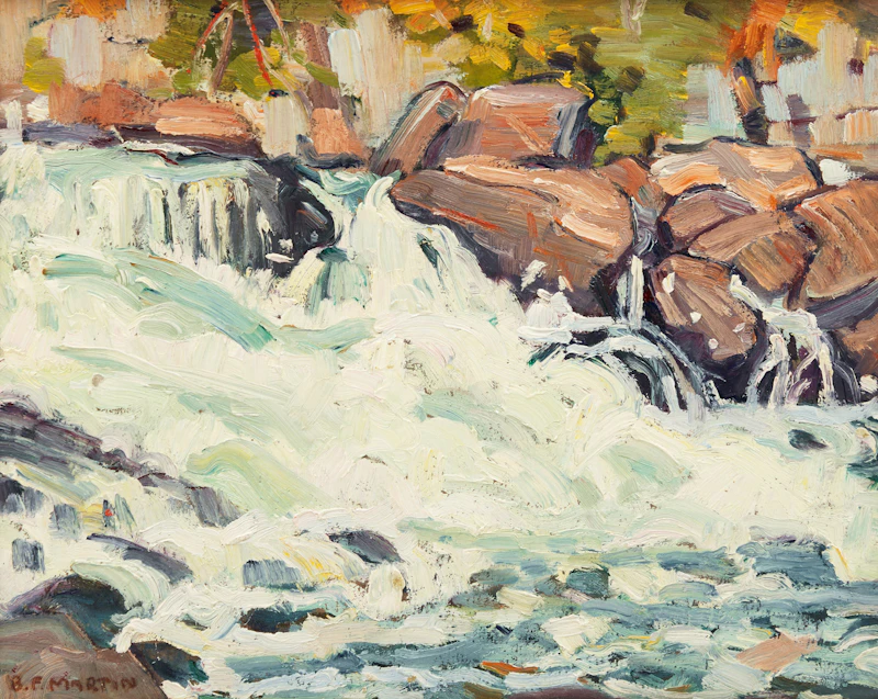 Bernice Fenwick Martin, VanKoughnet Waterfall, Muskoka, Bracebridge, oil on board