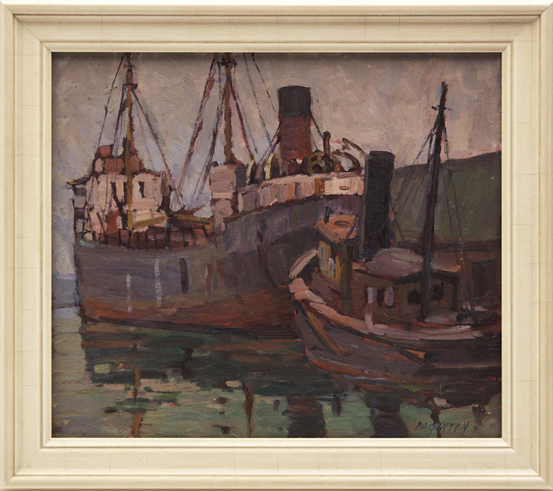 George Paginton, Freighters, Toronto Harbour, 1931, oil on board - view 2
