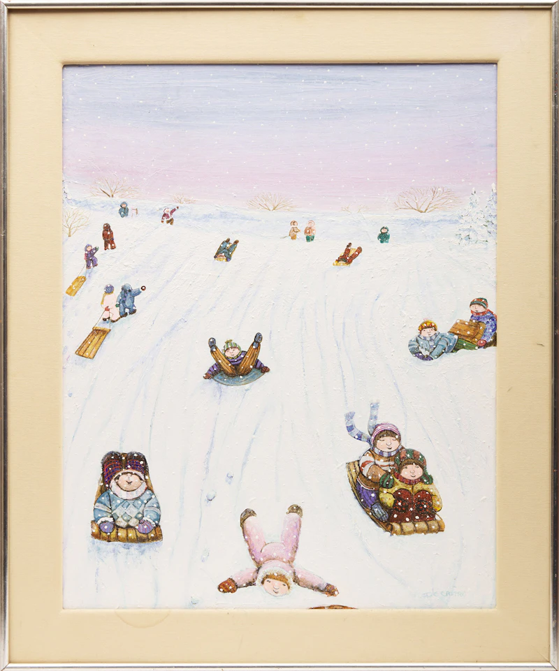 Alberto de Castro, Untitled (Children Sledding), oil on board, 1987 - view 2
