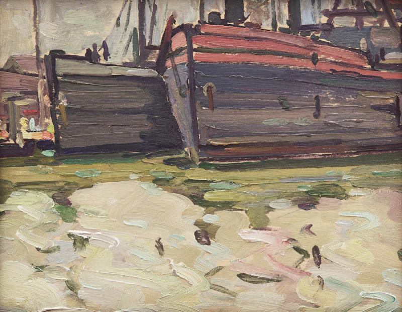Two Ships in Dock by Frederick Nicholas Loveroff