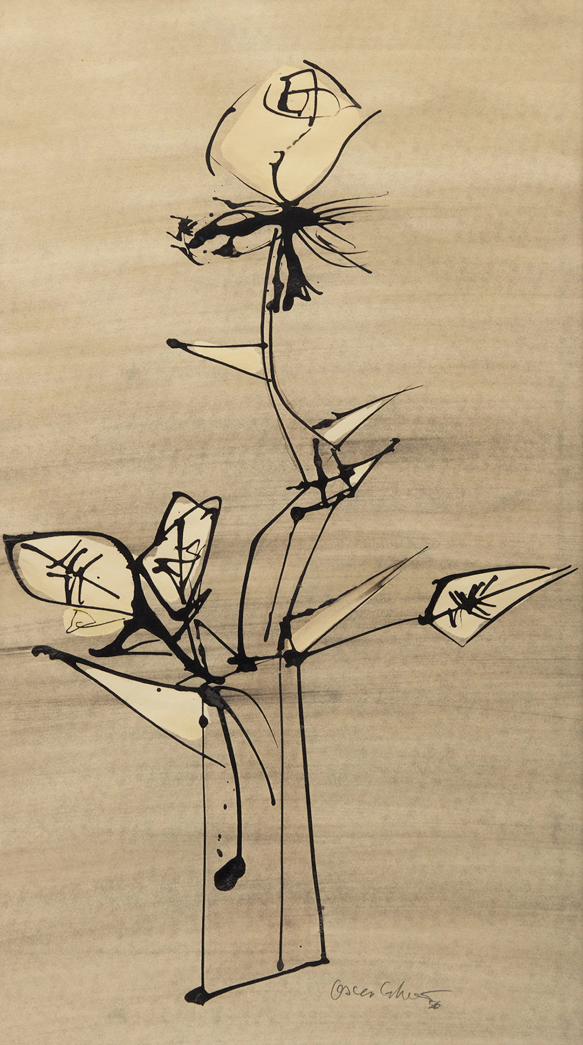 Oscar Cahén, Untitled (Rose), mixed media on paper, 1956