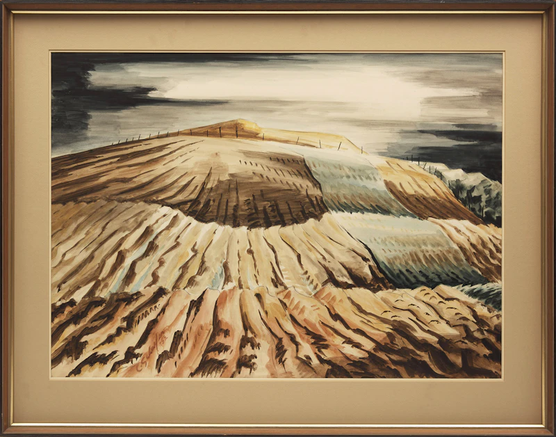 Carl Fellman Schaefer, Untitled Landscape (Farm Fields), watercolour, 1952 - view 2