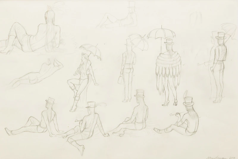 Kent Monkman, Study for "Sunday in the Park (Dandies)", 2010, graphite on paper