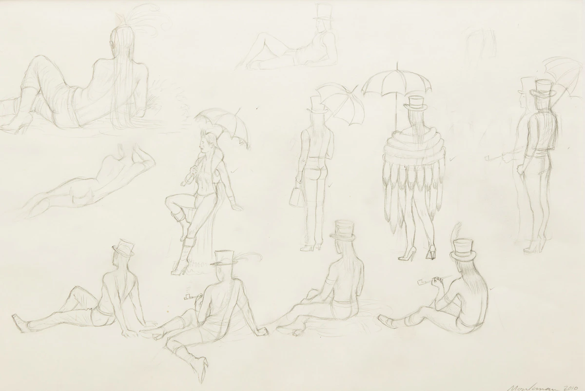 Kent Monkman, Study for "Sunday in the Park (Dandies)", 2010, graphite on paper